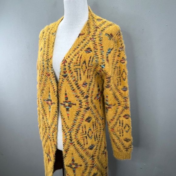 Annabelle Long Cardigan Sweater size S/M Aztec Mustard Gold Yellow Cozy Soft - Picture 3 of 6